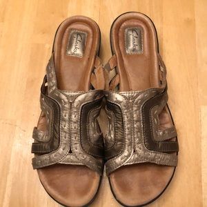 Metallic slip on sandals